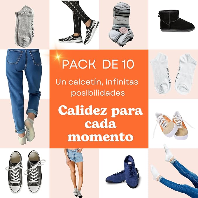 Foto 3 pulgar | Paquete De 10 Calcetines Mujer Tobilleros | Medios Acolchonados Para Mayor Comodidad | Calcetas Deportivas
