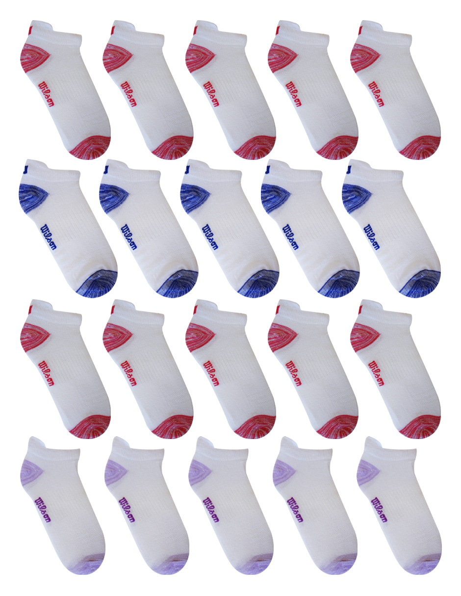 Paquete Tin para Dama Wilson 20 Pares sin Felpa color Blanco Punta Talón Bicolor