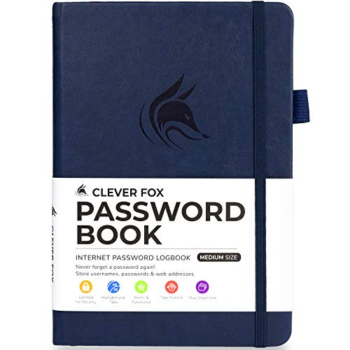 Venta Internacional- Libro de Contraseñas Clever Fox con Pestañas Azul Oscuro