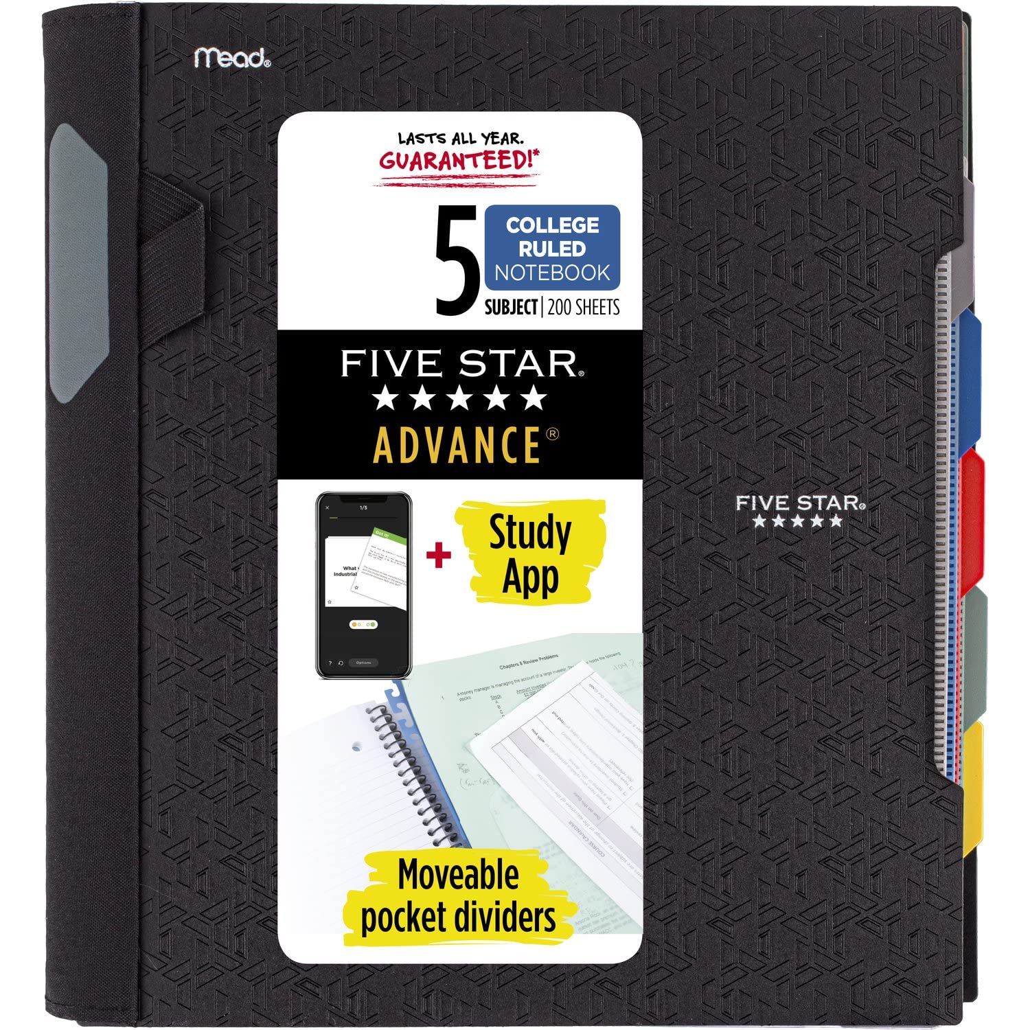 Cuaderno Five Star 5 Subject Con Aplicación De Estudio Reglado Por La Universidad - Venta Internacional.