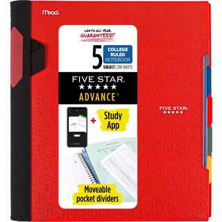 Foto 1 | Cuaderno Five Star, 5 Asignaturas, Con Líneas Universitarias, 200 Hojas, Color Rojo - Venta Internacional.