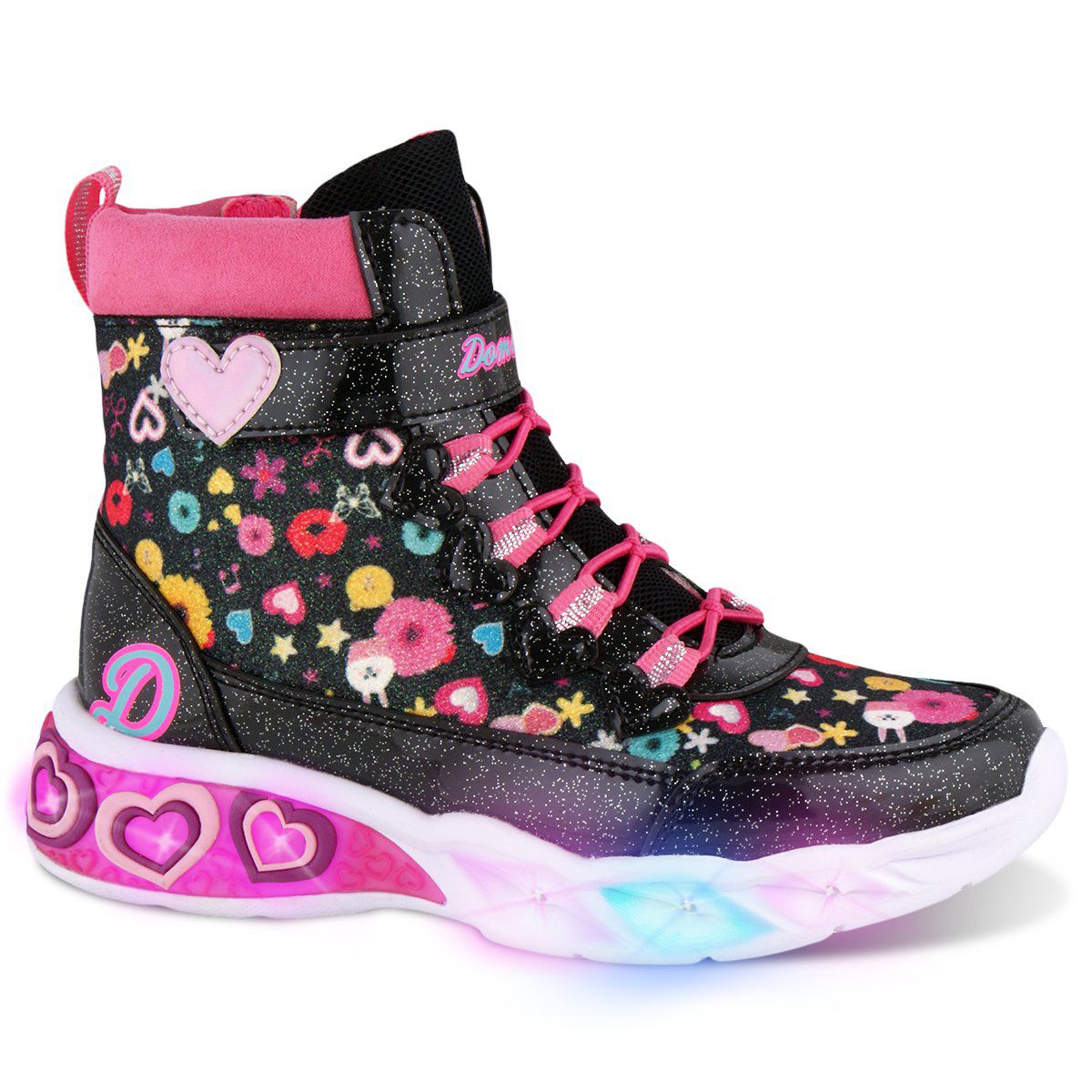 Bota Con Luces Dominiq 2564 Color Negro Para Niña