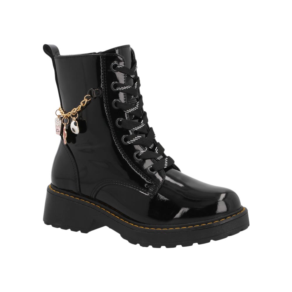 Foto 1 | Botas Bambino N5688 Botines Para Niña Negro Charol Casuales Talla 18 A 23