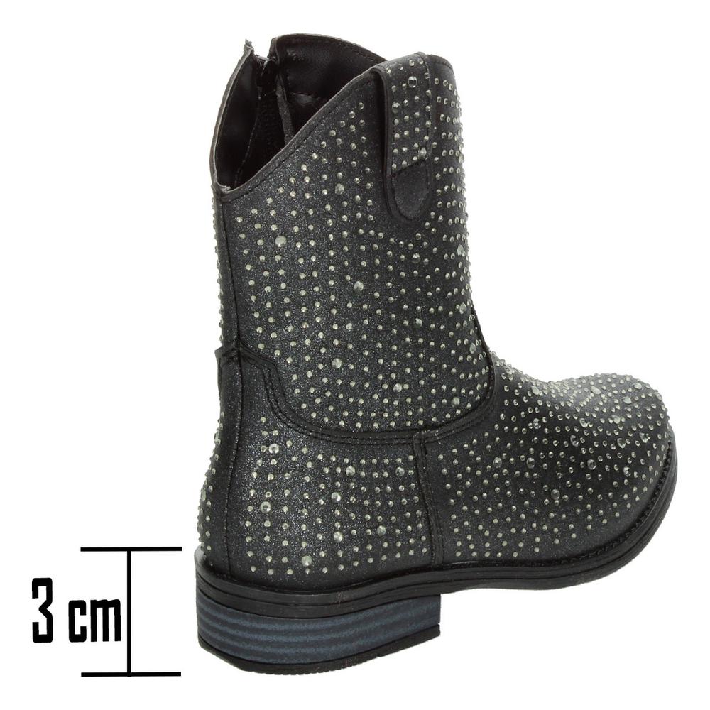Foto 4 pulgar | Botas Vaqueras Niña Negro Con Brillos Tacón 3 Cm Negro