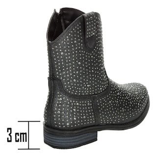 Foto 3 | Botas Vaqueras Niña Negro Con Brillos Tacón 3 Cm Negro