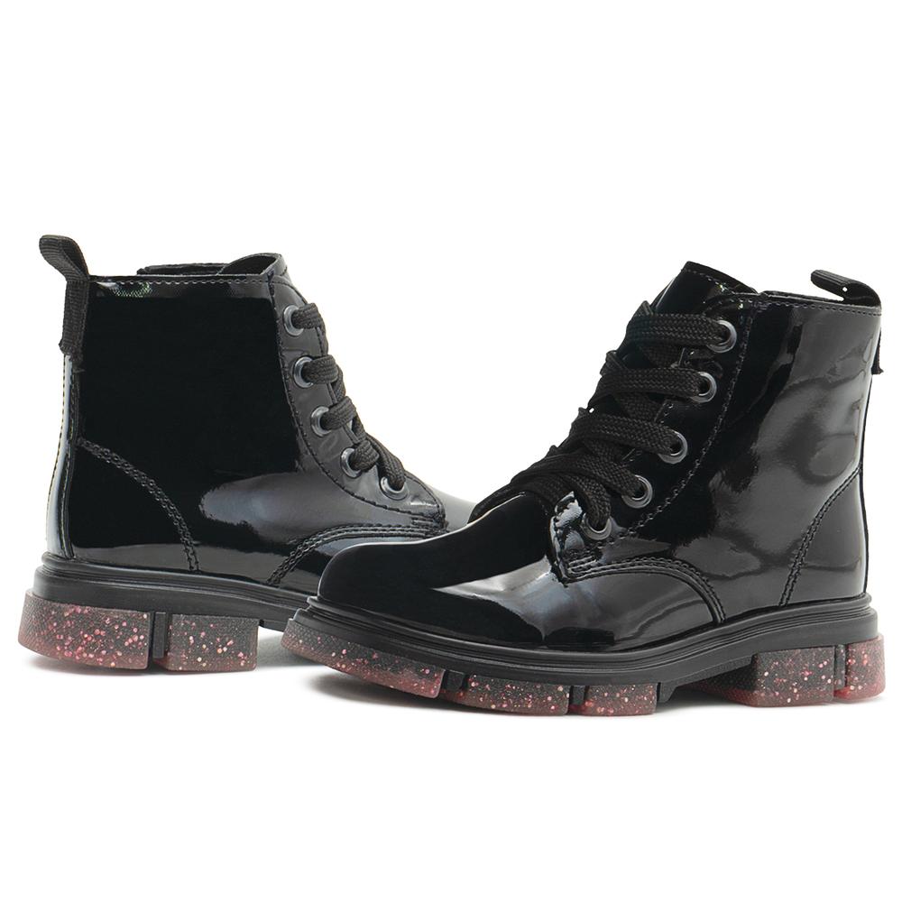 Foto 3 pulgar | Bota Para Niña Charol Negro Suela Con Glitter Antiderrapante Negro