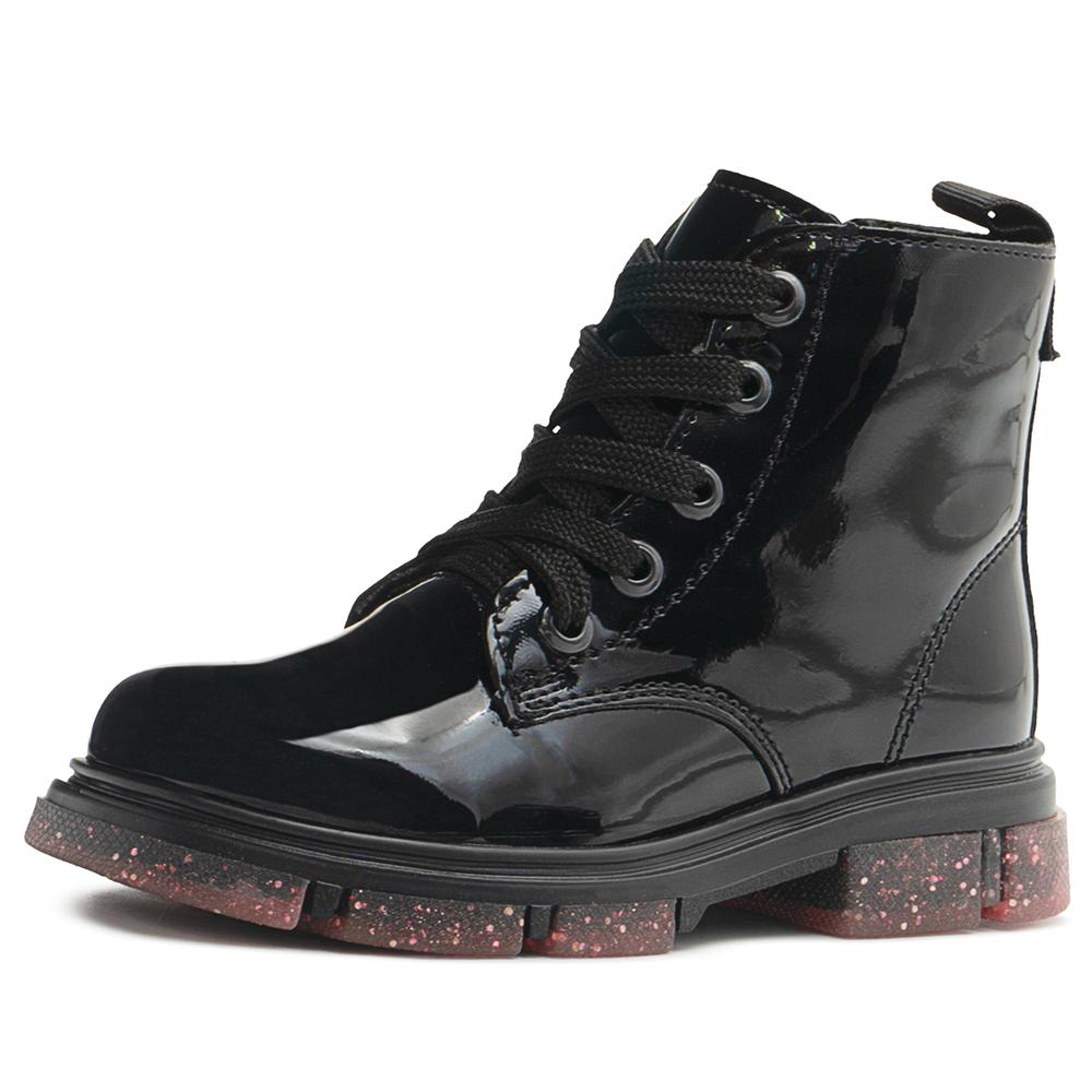 Foto 4 pulgar | Bota Para Niña Charol Negro Suela Con Glitter Antiderrapante Negro