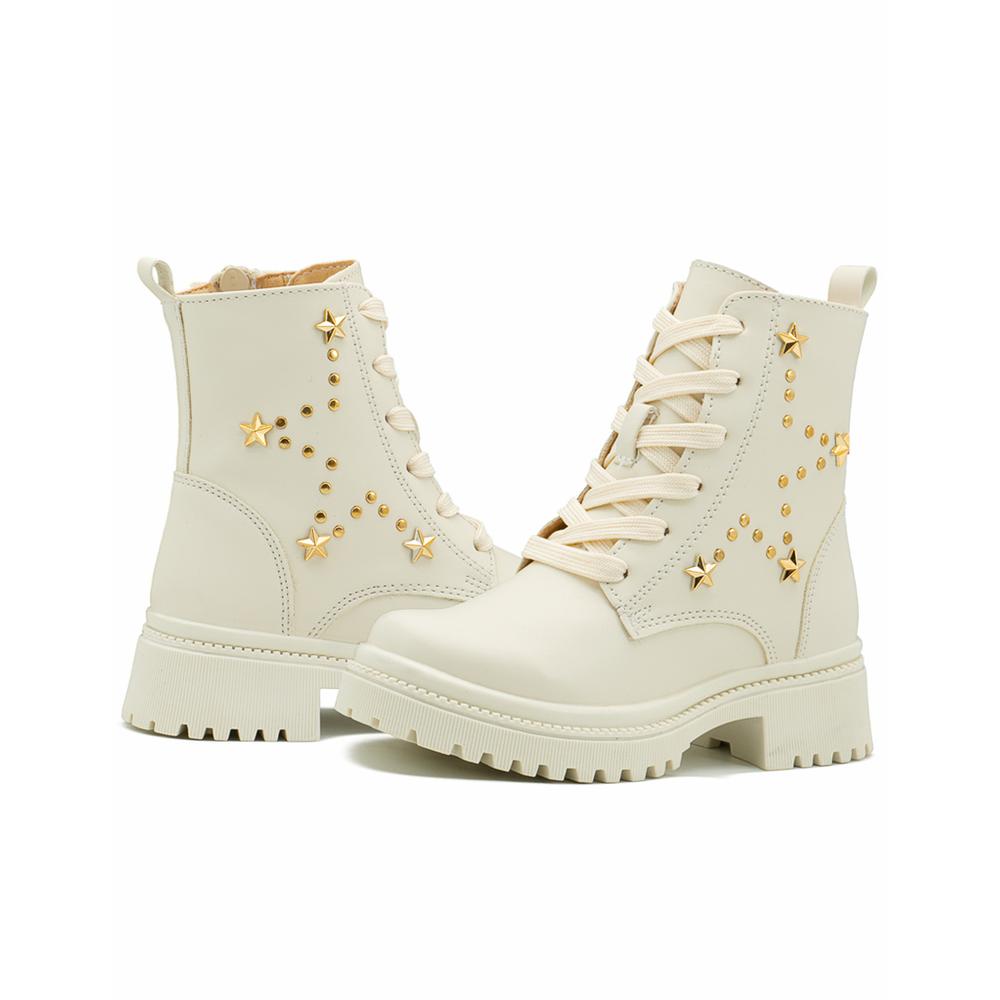 Foto 4 pulgar | Bota Yuyin Chunky Para Niña Pedrería Estrella Antiderrapante Beige