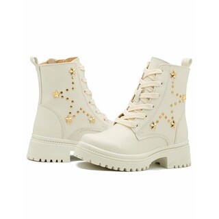 Foto 3 | Bota Yuyin Chunky Para Niña Pedrería Estrella Antiderrapante Beige