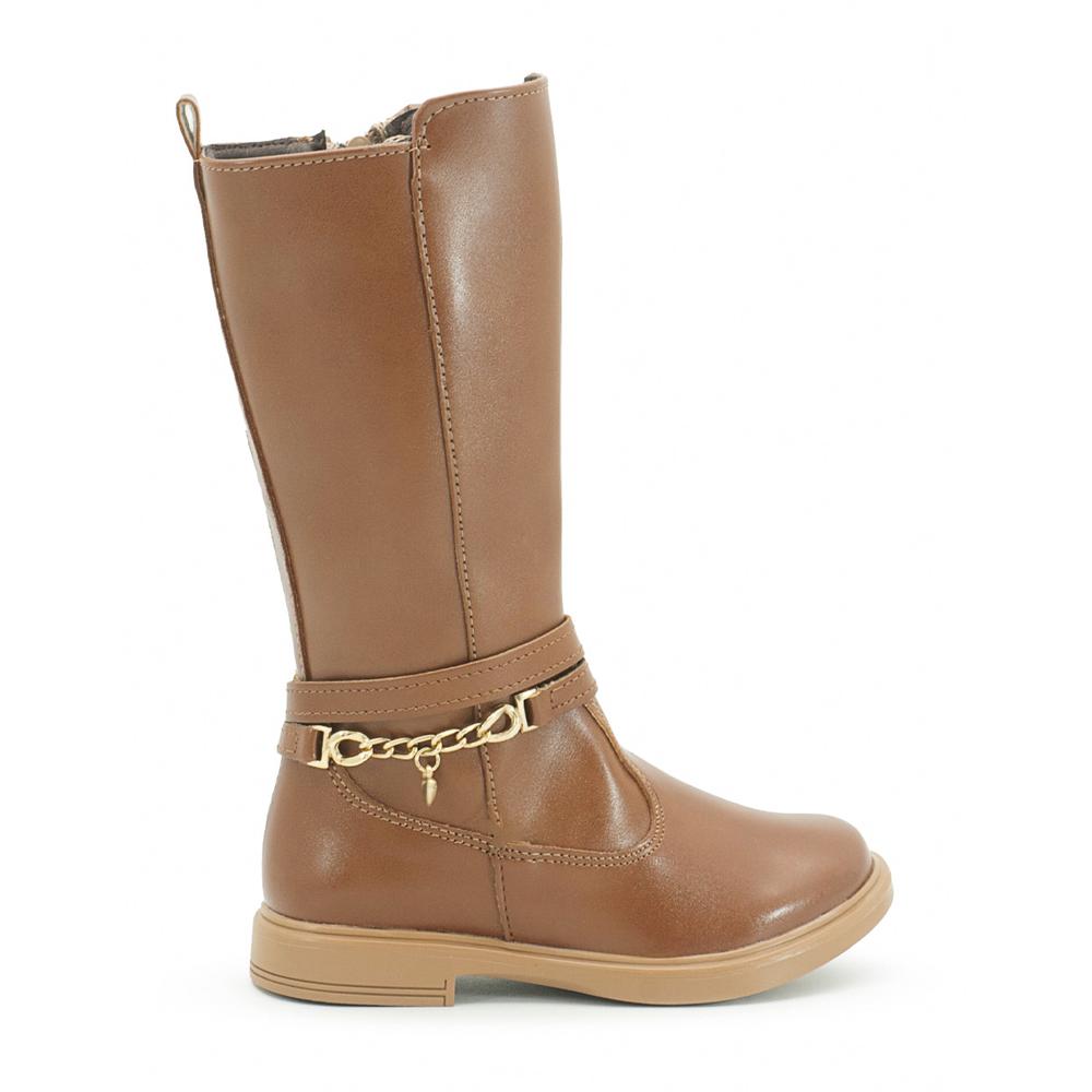 Foto 2 pulgar | Bota Larga Yuyin Para Niña Cremallera Antiderrapante Camel Beige