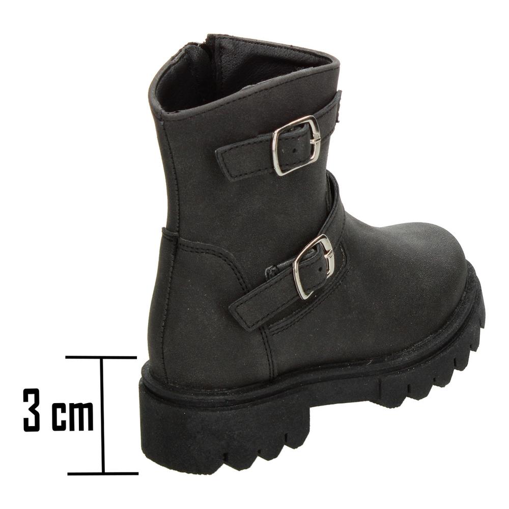 Foto 4 pulgar | Bota Casual Niña Jakuna Negro Doble Hebilla Tacón 3cm Urbano Negro
