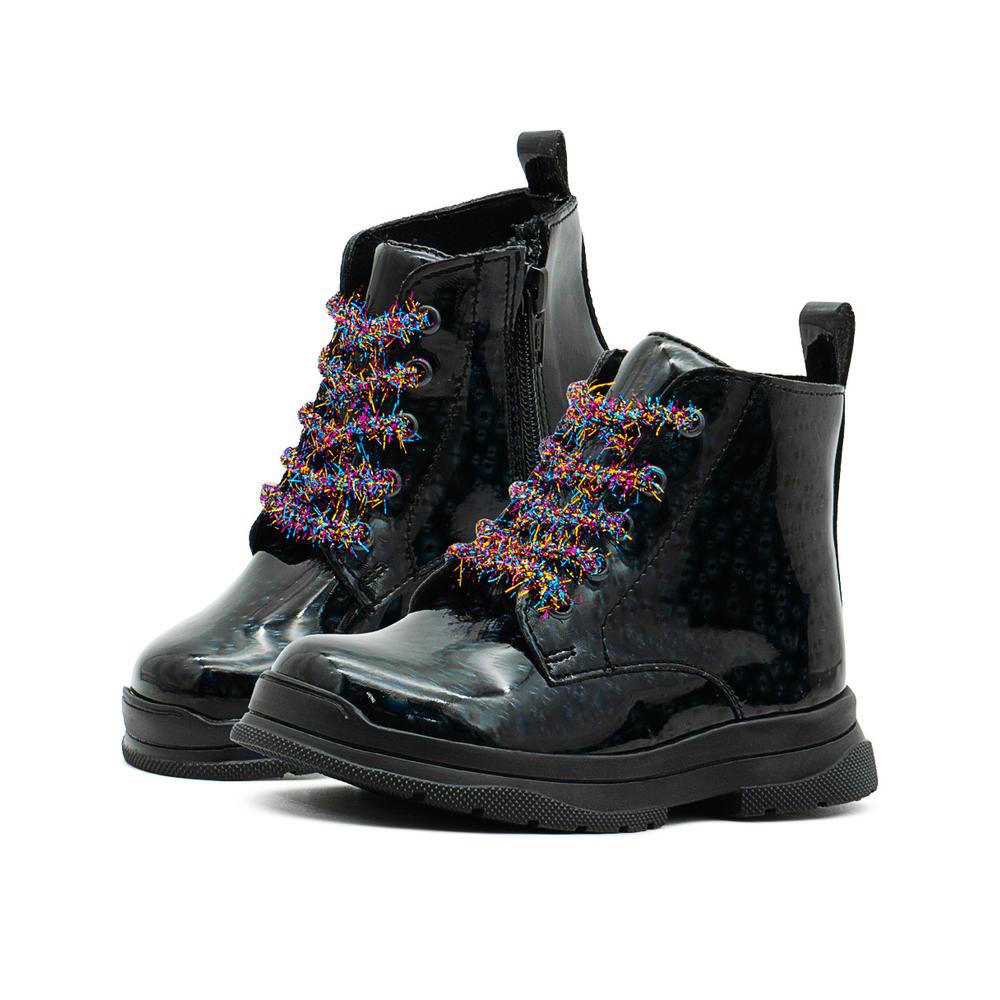 Foto 3 pulgar | Bota Karsten Para Niña Agujeta Colores Holográfica Charol Negro