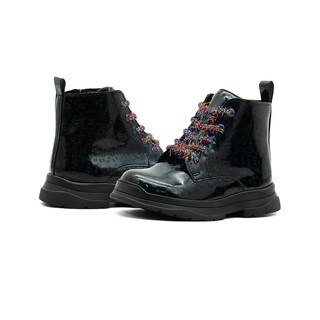 Foto 3 | Bota Karsten Para Niña Agujeta Colores Holográfica Charol Negro