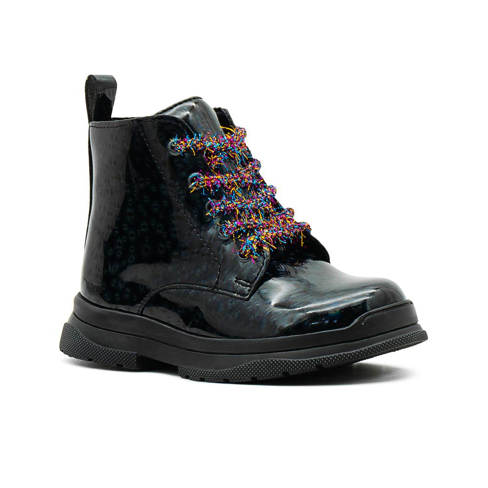 Foto 6 pulgar | Bota Karsten Para Niña Agujeta Colores Holográfica Charol Negro