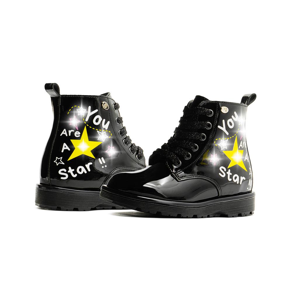 Foto 3 pulgar | Bota Coqueta Para Niña Charol Negro Con Luces Led Estrellita Negro