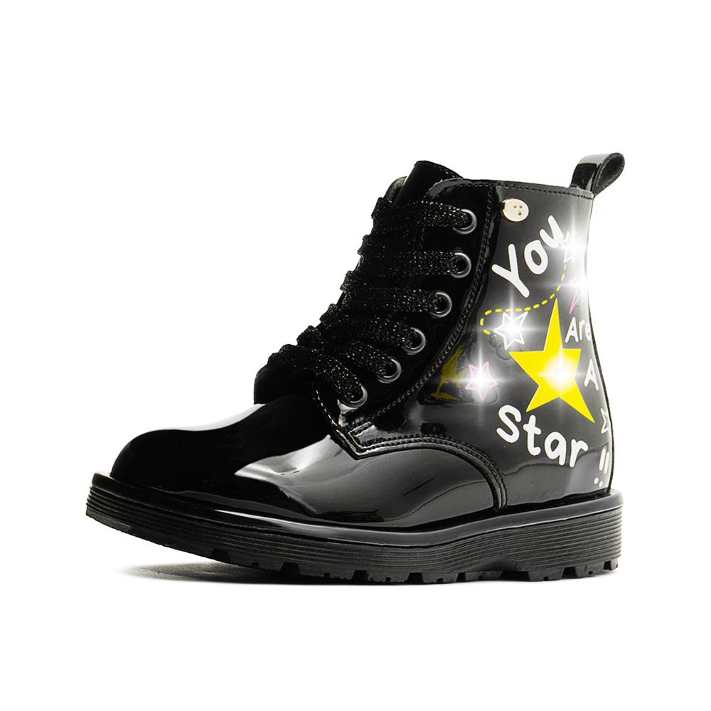 Foto 4 pulgar | Bota Coqueta Para Niña Charol Negro Con Luces Led Estrellita Negro