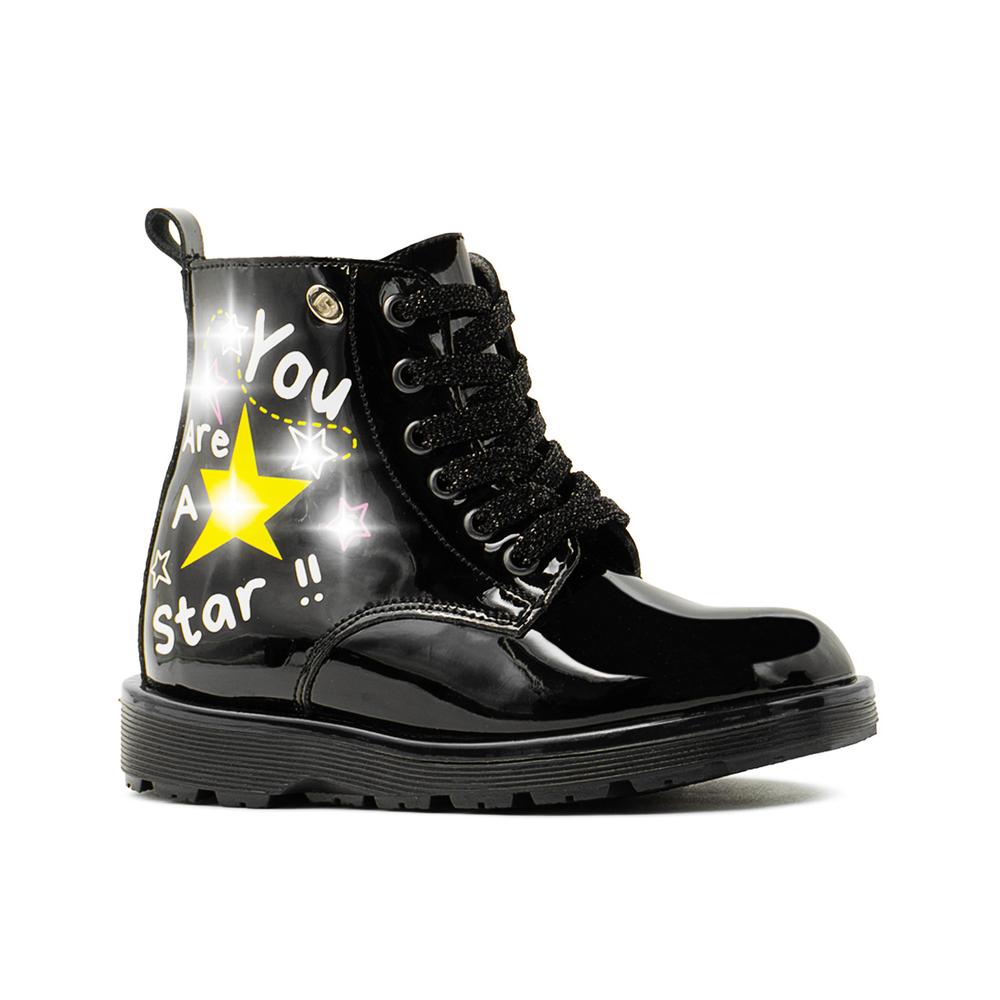 Foto 4 | Bota Coqueta Para Niña Charol Negro Con Luces Led Estrellita Negro