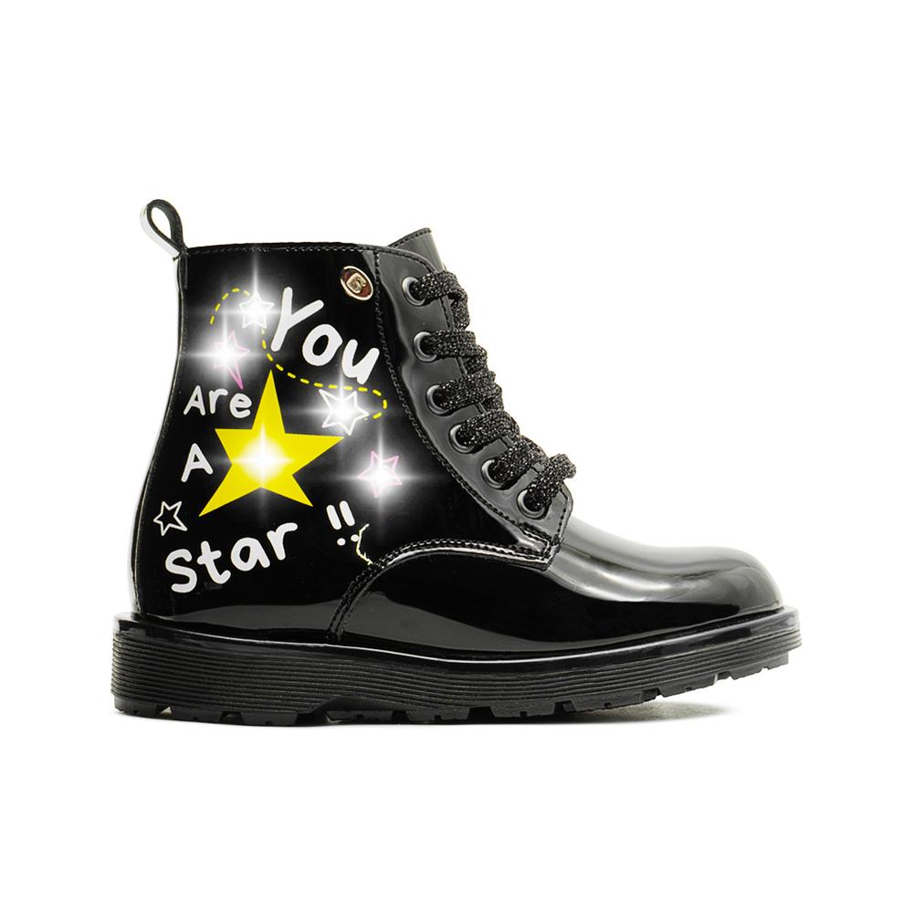Foto 7 pulgar | Bota Coqueta Para Niña Charol Negro Con Luces Led Estrellita Negro