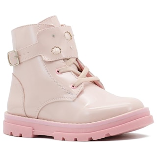 Foto 4 | Botas Para Niña Charol Rosa Moda Chunky Suela Cosida Rosa Claro