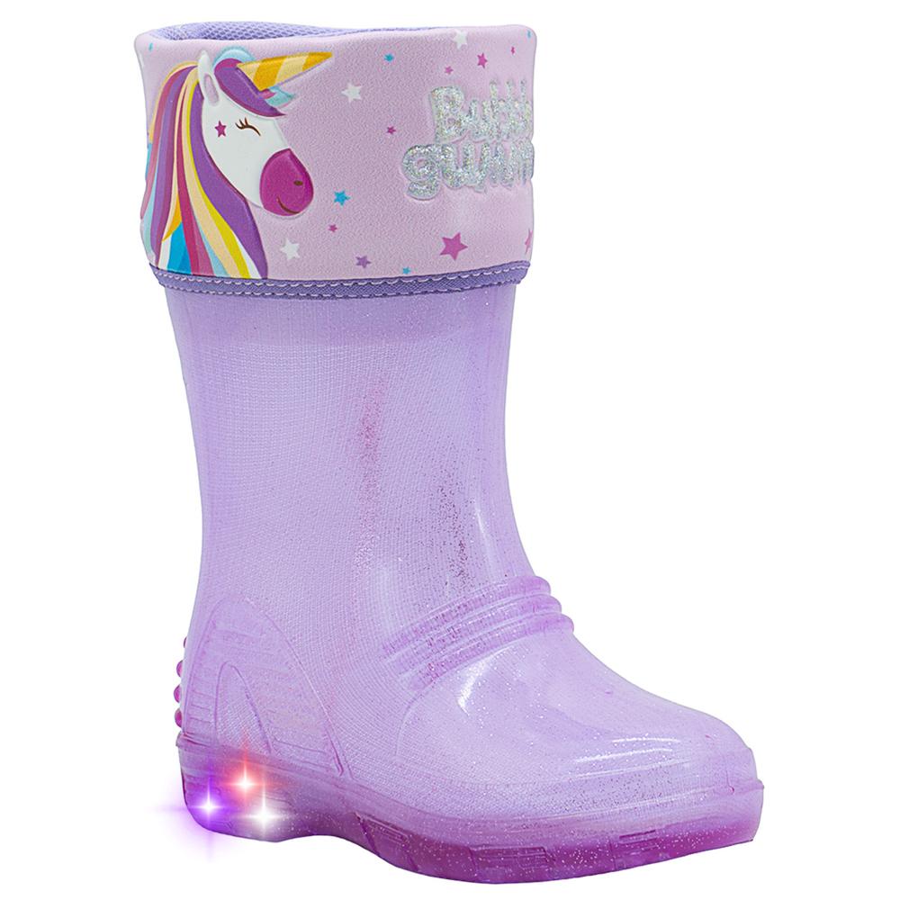 Bota Lluvia Para Niña Bubble Gummers  Unicornio Con Luces Lila