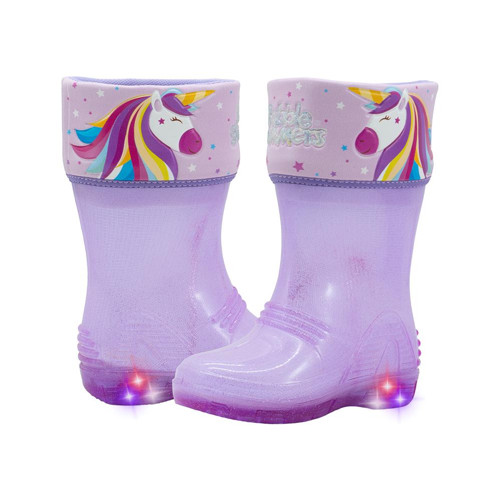Foto 6 pulgar | Bota Lluvia Para Niña Bubble Gummers  Unicornio Con Luces Lila