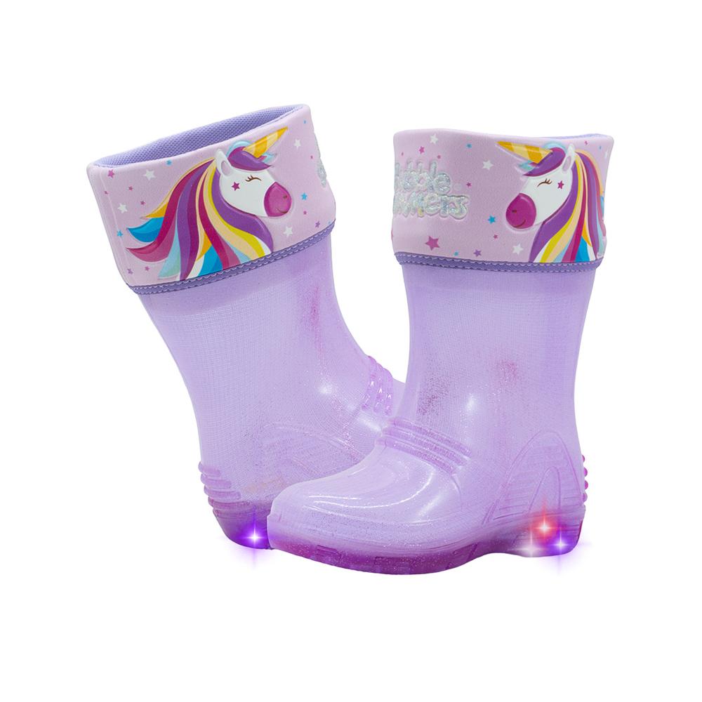 Foto 7 pulgar | Bota Lluvia Para Niña Bubble Gummers  Unicornio Con Luces Lila