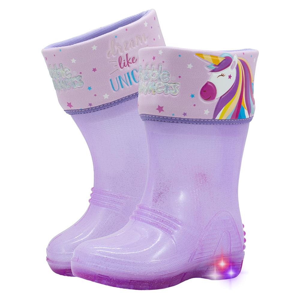 Foto 8 pulgar | Bota Lluvia Para Niña Bubble Gummers  Unicornio Con Luces Lila
