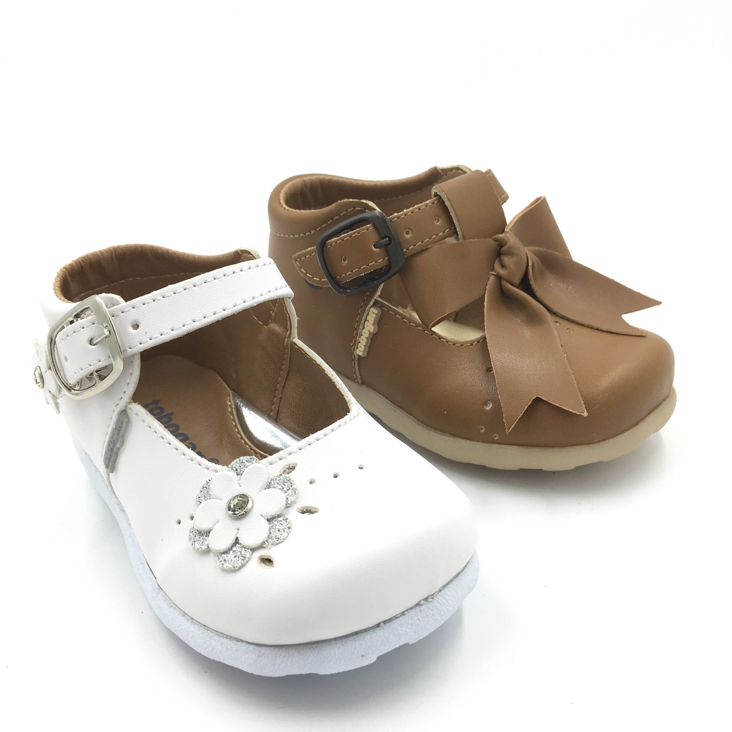 Dúo Zapatos Tobogán 1 Par Camel y 1 Par Blanco para Niña