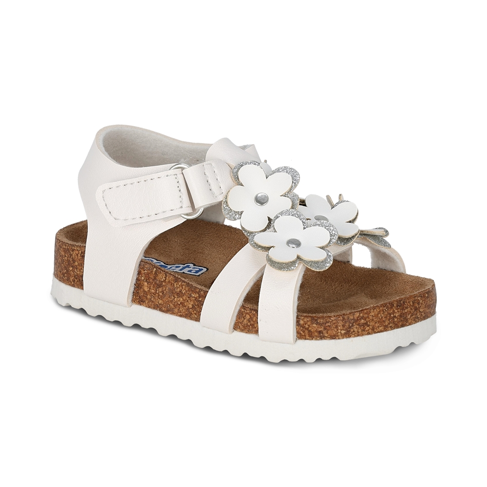 Sandalia Para Niña Coqueta 200100-b Color Blanco Con Detalles Y Ajuste Velcro