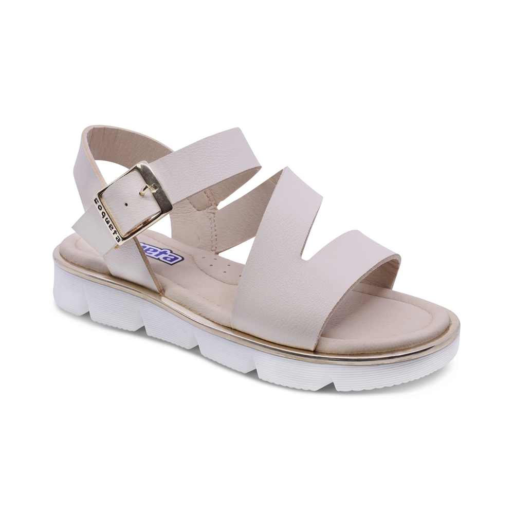 Sandalia De Niña Coqueta Color Beige 112901-l Con Ajuste De Hebilla