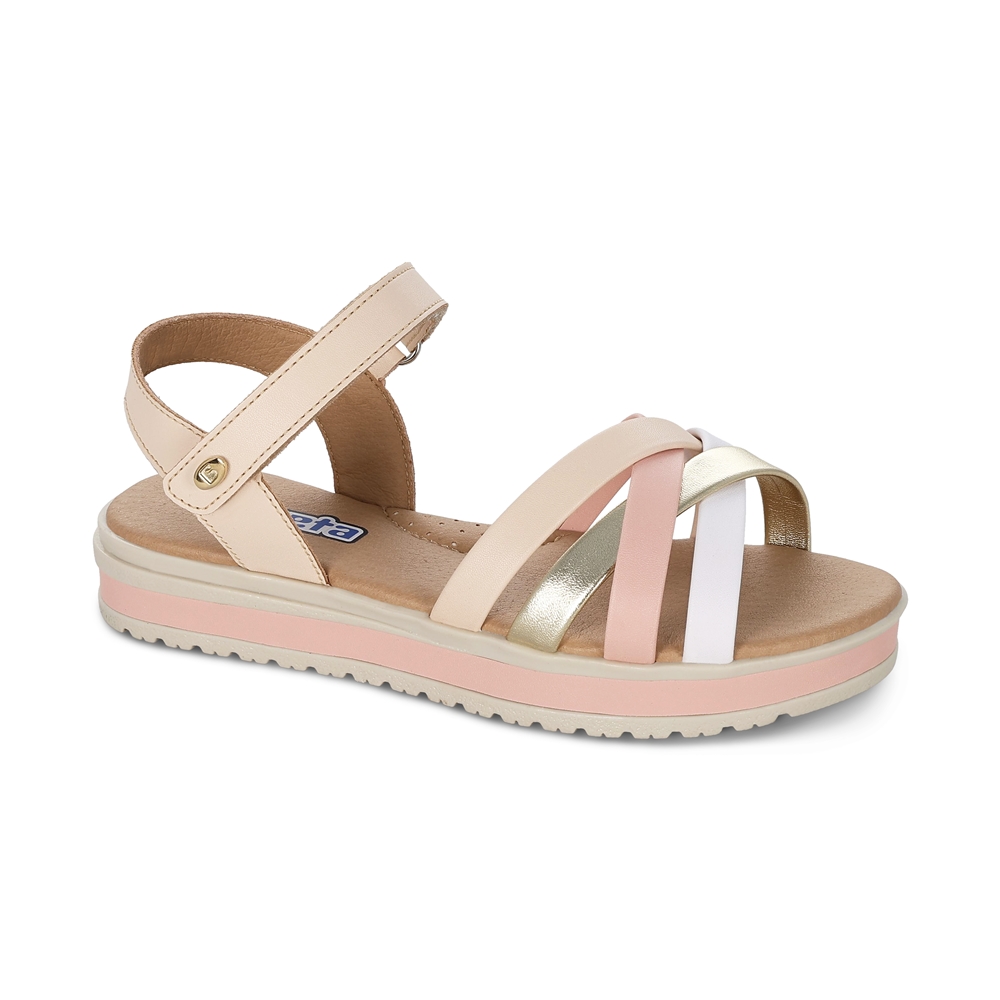 Sandalia Casual Para Niña Coqueta 112300-h Color Beige-oro Con Ajuste Velcro