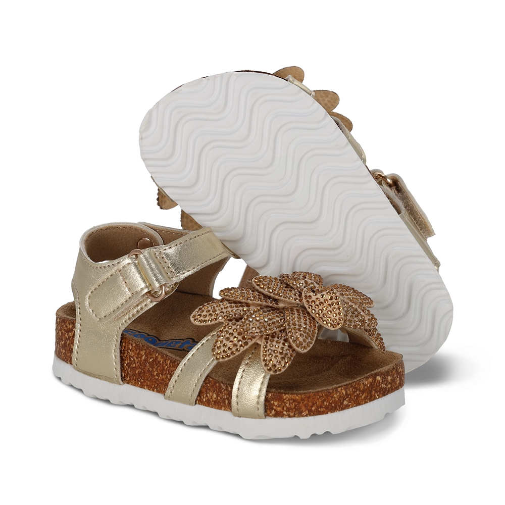 Foto 6 | Sandalia Para Niña Coqueta 200101-s Color Oro Con Detalles Y Ajuste Velcro