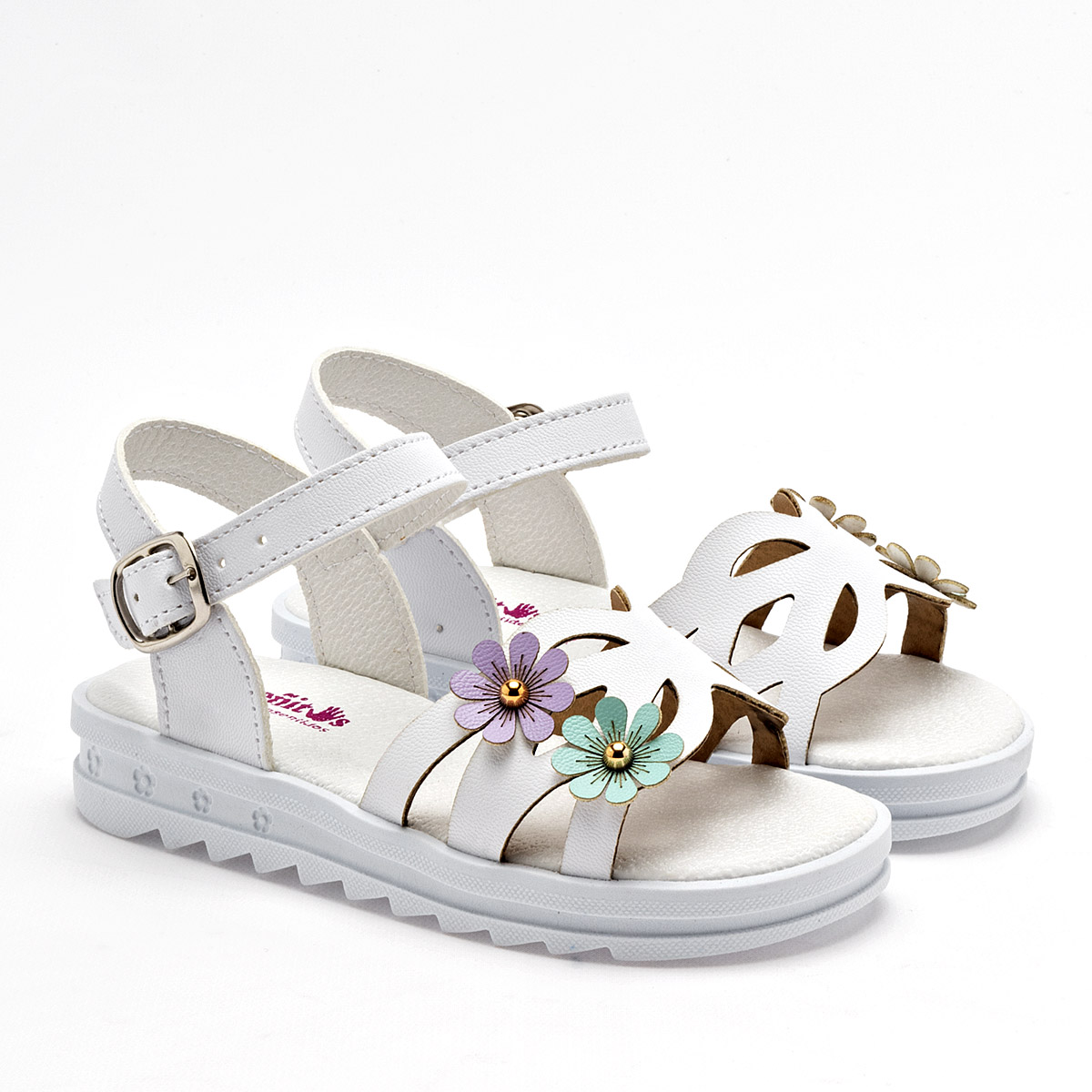 Foto 1 | Chaparrin Sandalia Para Niña Blanco Multicolor Cod.133799