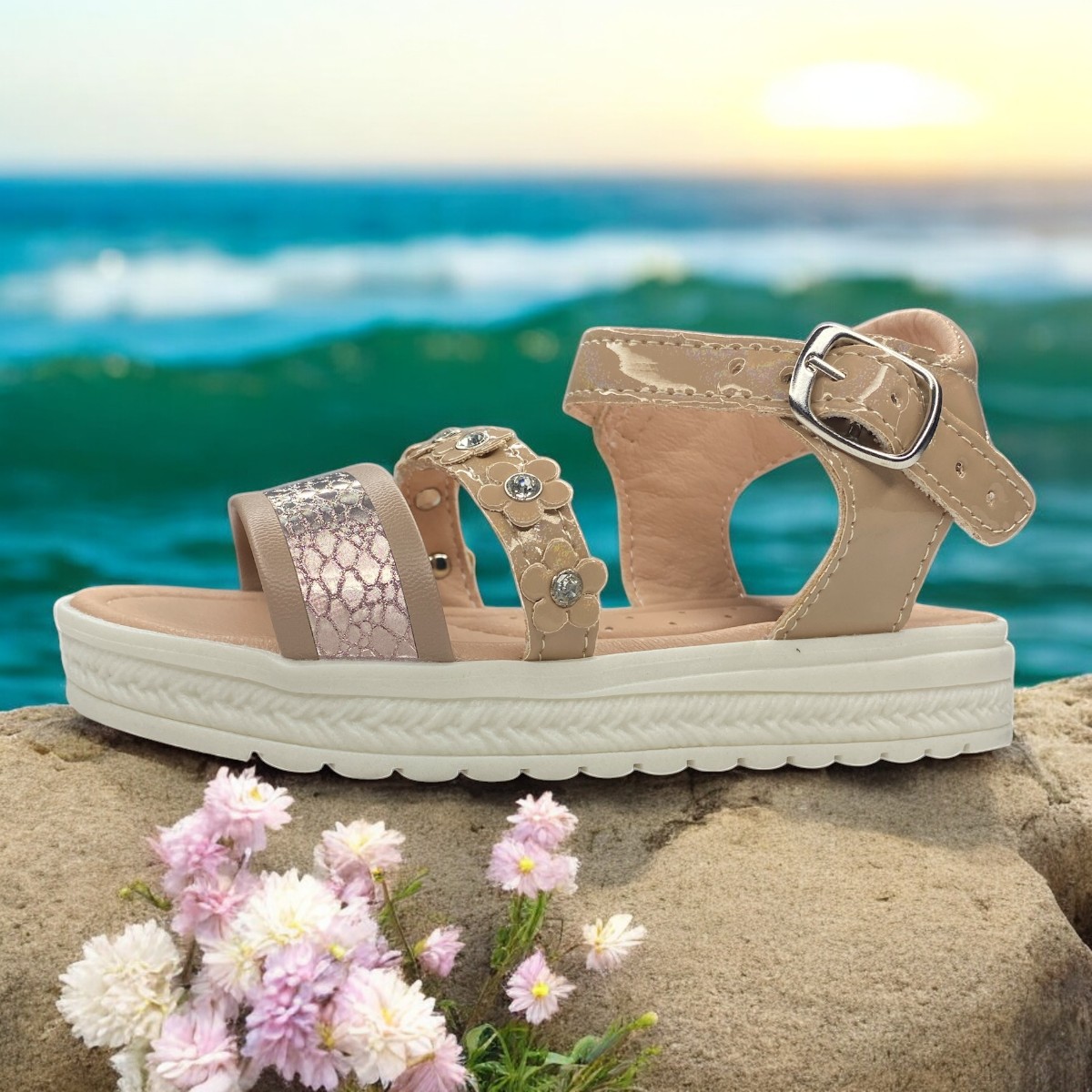 Foto 4 pulgar | Huaraches Beige Para Niña, Comodidad Y Estilo