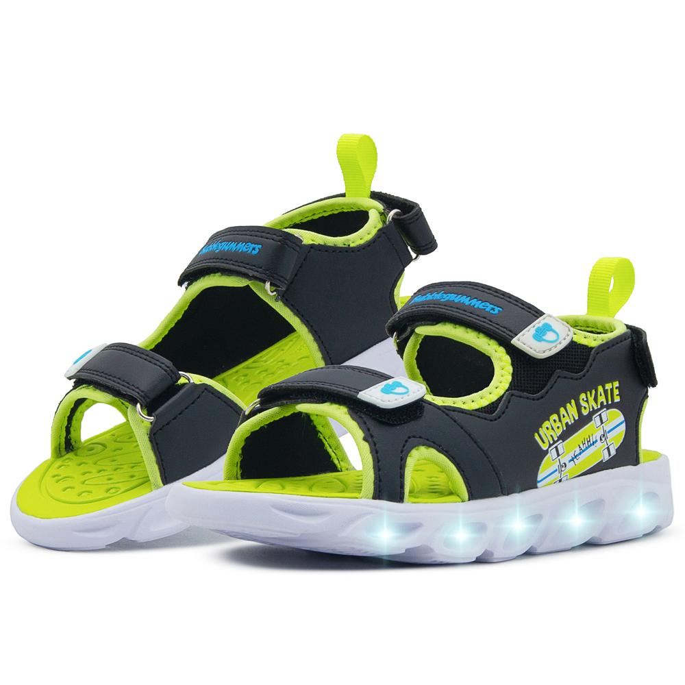 Foto 2 pulgar | Sandalia Con Luces Para Niño Bubble Gummers Negro/ Verde Negro