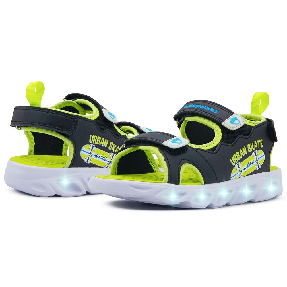 Foto 2 | Sandalia Con Luces Para Niño Bubble Gummers Negro/ Verde Negro