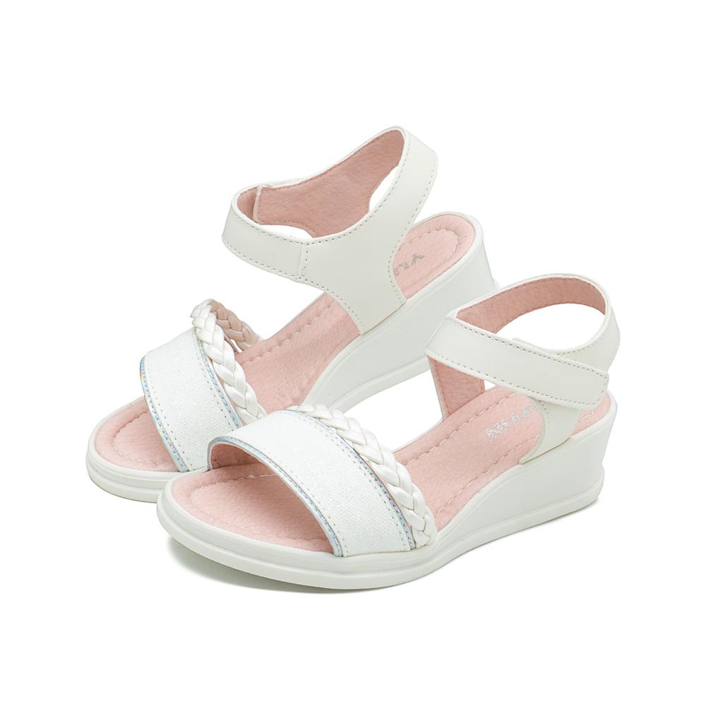 Foto 3 pulgar | Sandalia Plataforma Para Niña Charol Blanco Trenzada Ligeras Beige