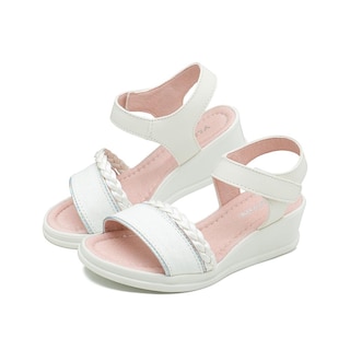 Foto 2 | Sandalia Plataforma Para Niña Charol Blanco Trenzada Ligeras Beige