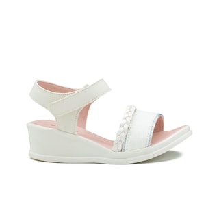 Foto 4 | Sandalia Plataforma Para Niña Charol Blanco Trenzada Ligeras Beige