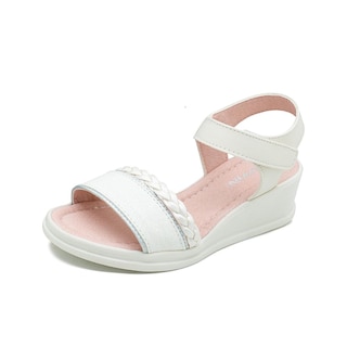 Foto 5 | Sandalia Plataforma Para Niña Charol Blanco Trenzada Ligeras Beige