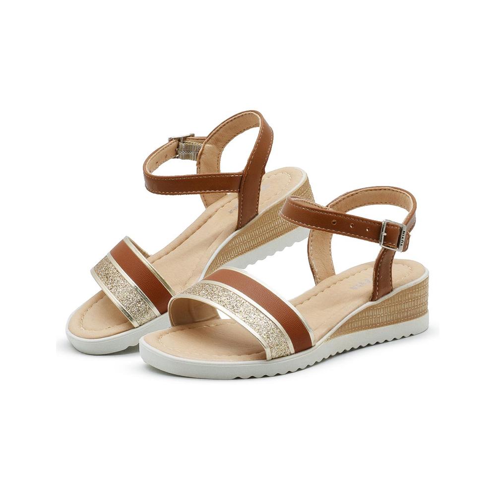 Foto 4 pulgar | Sandalia Casual Doble Tira Brillante Abierta Color Camel Beige
