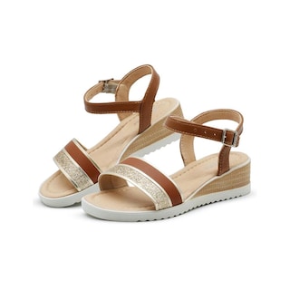 Foto 3 | Sandalia Casual Doble Tira Brillante Abierta Color Camel Beige