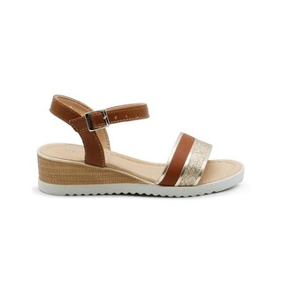 Foto 6 | Sandalia Casual Doble Tira Brillante Abierta Color Camel Beige