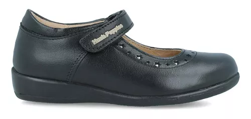 Zapato Escolar Flats Hush Puppies Negro de Piel para Niña