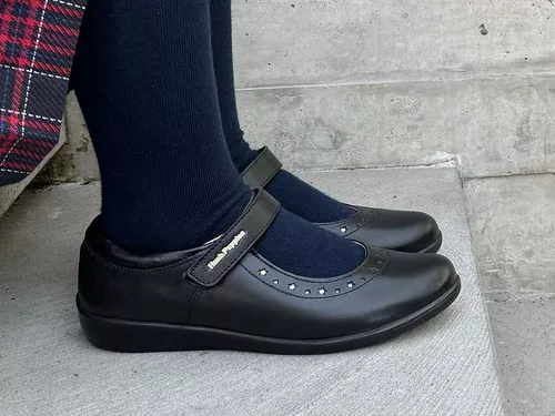 Foto 5 pulgar | Zapato Escolar Flats Hush Puppies Negro de Piel para Niña