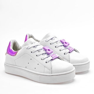 Foto 1 | Moramora Tenis Urbano Para Niña Blanco Lila Cod.132566