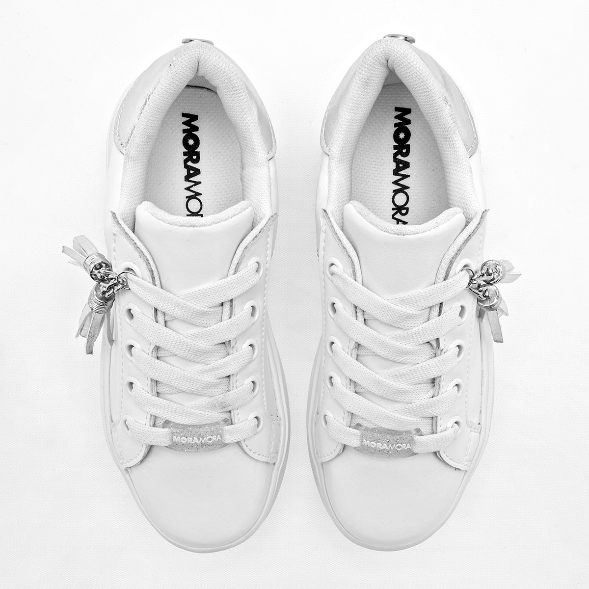 Foto 2 | Moramora Tenis Urbano Para Niña Blanco Plata Cod.132570