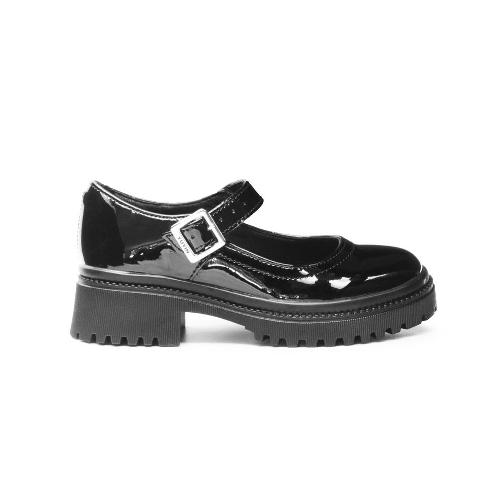 Foto 2 pulgar | Zapato Escolar Para Niña Yuyin Suela Chunky Charol 18-21.5 Negro
