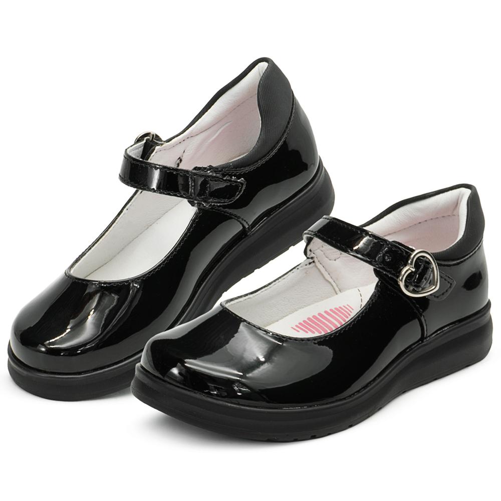 Zapato Escolar Para Niña Charol Negro Cómodos Antiderrapante Negro