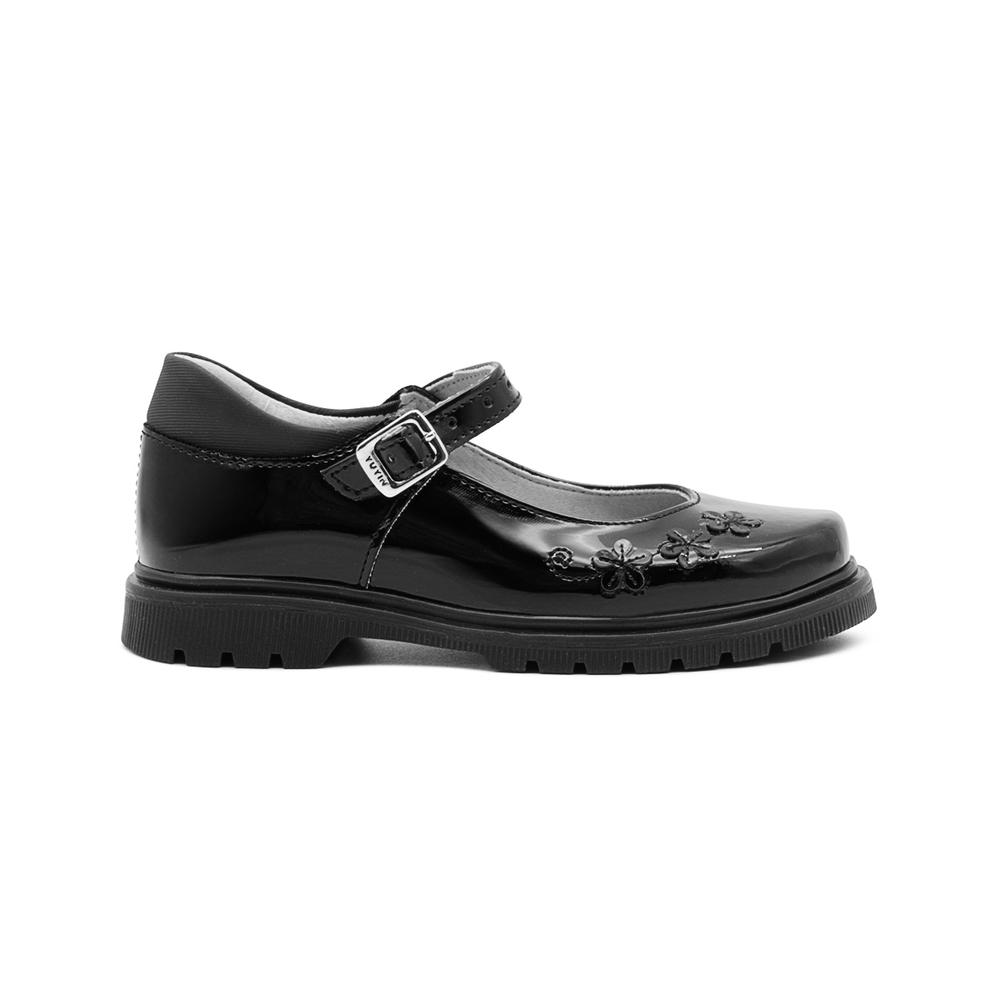 Foto 2 pulgar | Zapato Escolar Para Niña Soporte Arco Hebilla Flores Negro Negro